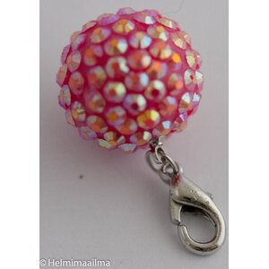 Riipus papukaijalukolla pinkki strasseilla pyöreä 20 mm, 1 kpl
