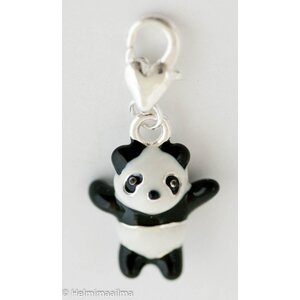Riipus 12 mm papukaijalukolla panda emaloitu musta-valkoinen, panda n. 17 x 15 mm, 1 kpl