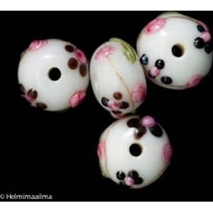 Italialainen muranolasihelmi rondelli kohokukilla 9x14 mm, valkoinen, 1 kpl