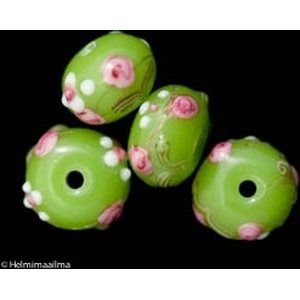 Italialainen muranolasihelmi rondelli kohokukilla 9x14 mm, vihreä, 1 kpl
