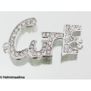Korulinkki "CUTE" kirkkailla strasseilla platinanvärinen, 44 x 23 mm, 1 kpl