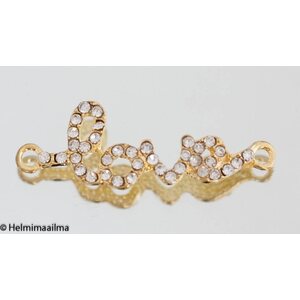 Korulinkki "LOVE" kullanvärinen kirkkailla strasseilla 43 x 14 mm, 1 kpl