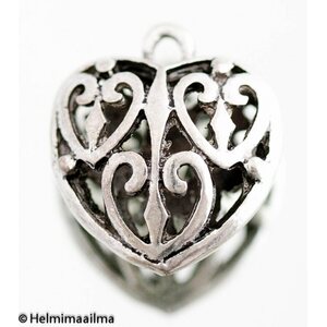 Riipus filigree sydän 27 x 15 mm antiikkihopea, 1 kpl
