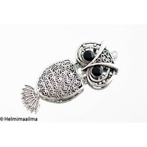 Riipus pöllö mustilla strasseilla 69 x 31 mm antiikkihopea, 1 kpl