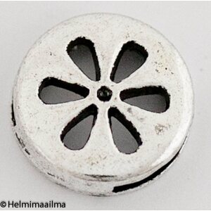 Metallihelmi tabletti kukkakuvioinen reikä 21 x 5 mm antiikkihopea, 1 kpl