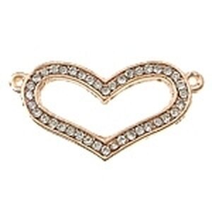 Korulinkki sydän kirkkailla strasseilla ruusukullan värinen 37 x 19 mm, 1 kpl