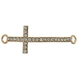 Korulinkki risti kirkkailla kristalleilla ruusukullan värinen 46 x 15 mm, 1 kpl
