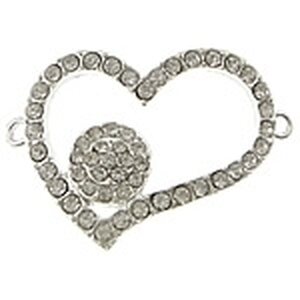 Korulinkki sydän kirkkailla kristalleilla 45 x 31 mm hopeanvärinen, 1 kpl