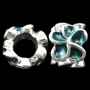 Pandora metallihelmi emaloitu turkoosi kukka 10 x 8 mm, 1 kpl