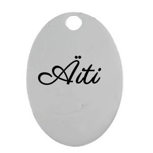 II-laatu, Riipus "ÄITI" soikea 20 x 28 x 1,5 mm hopeanvärinen, 1 kpl