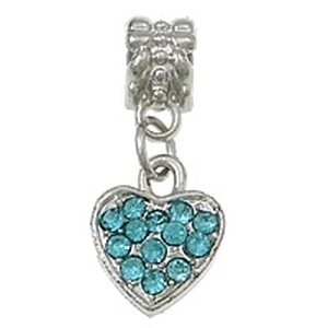 Pandora riipus sydän 11 x 14 mm turkooseilla kristalleilla platinanvärinen, 1 kpl