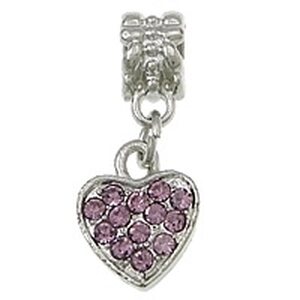 Pandora riipus sydän 11 x 14 mm vaaleanpunaisilla kristalleilla platinanvärinen, 1 kpl