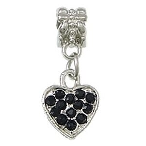 Pandora riipus sydän 11 x 14 mm mustilla kristalleilla platinanvärinen, 1 kpl