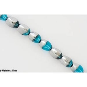 Kristallihelmi twist tumma turkoosi puolihopeoitu 10x13 mm, n. 34 cm nauha