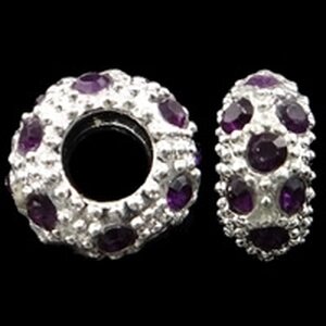 Pandora metallihelmi hopeanvärinen liiloilla kristalleilla 11 x 5 mm, 1 kpl