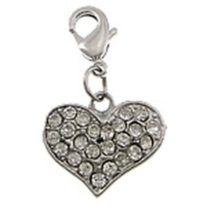 Riipus 12 mm papukaijalukolla sydän 18 x 15 mm kirkkailla kristalleilla platinanvärinen, 1 kpl