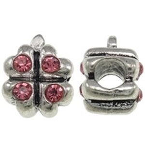 Pandora metallihelmi apilankukka pinkeillä kristalleilla 10 x 13 mm, 1 kpl