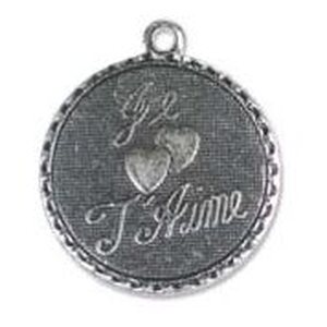 Trinity Brass Je T'Aime (rakastan sinua) riipus pyöreä 18 mm antiikkihopeoitu, 1 kpl