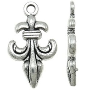 Riipus "fleur de lis" 24 x 13 mm antiikkihopea, 6 kpl