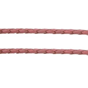 Nahkanyöri punottu vaaleanpunainen pyöreä 3 mm, 1 metri