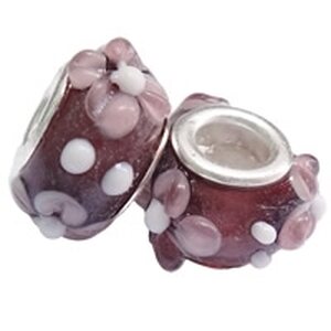Pandora lamppuhelmi ametisti vaaleanpunaisilla kohokukilla 14 x 10 mm, 1 kpl