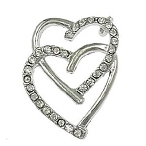 Riipus tuplasydän kirkkailla kristalleilla 25 x 19 mm platinanvärinen, 1 kpl
