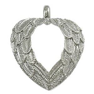 Riipus sydän höyhenkuvioilla 27x27x5mm platinanvärinen, 2 kpl