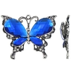 Riipus perhonen sinisillä kristalleilla 52 x  66 x 11 mm antiikkihopea, 1 kpl