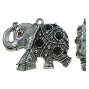 Riipus norsu mustilla ja punaisella kristalleilla 50 x 37 mm antiikkihopea, 1 kpl