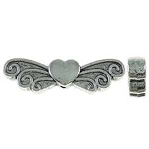Metallihelmi enkelinsiipi sydämellä 24 x 7 x 3 mm antiikkihopea, 10 kpl