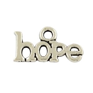 Riipus teksti "hope" 15 x 13 mm antiikkihopea, 10 kpl
