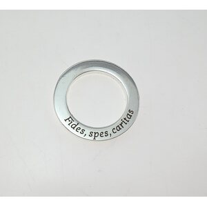 Metallihelmi / rengas "Fides, spes, caritas" hopeanvärinen 22 mm, 1 kpl