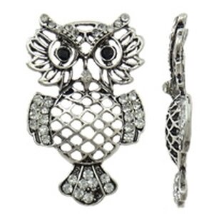 Riipus pöllö kirkkailla kristalleilla 38 x 23 mm antiikkihopea, 1 kpl