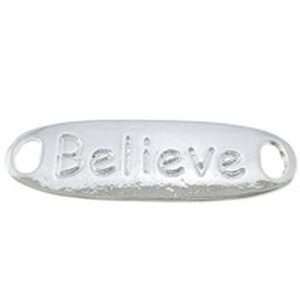 Korulinkki "Believe" hopeanvärinen 34 x 11 mm, 2 kpl