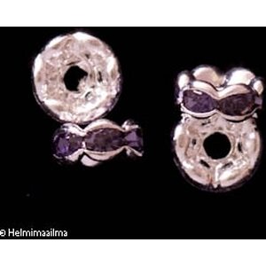 Metallihelmi kristallistrassirondelli hopeanvär. 6 mm liilat strassit, 1 kpl