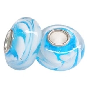 Pandora lamppuhelmi turkoosi valkoisilla kuvioilla 14 x 7 mm, 1 kpl