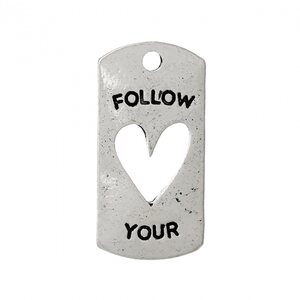 Riipus "Follow your (heart)" 20 x 10 mm antiikkihopea, 5 kpl
