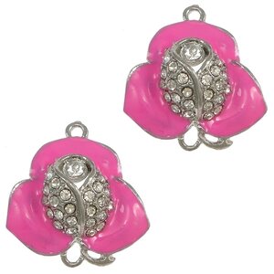 Korulinkki kukka emaloitu pinkki kirkkailla strasseilla 27 x 25 x 7 mm, 1 kpl