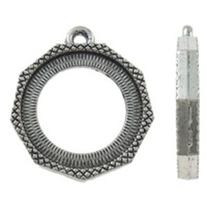 Korupohja riipus pyöreä 24 mm avoin keskeltä, sisämitta n. 20 mm, antiikkihopea, 2 kpl