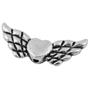 Metallihelmi enkelinsiipi sydämellä antiikkihopea n. 22x9 mm, 10 pc