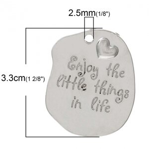 Riipus "Enjoy the little things in life" 33 x 27 mm hopeanvärinen, 1 kpl