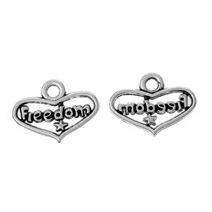 Riipus sydän "Freedom" 18 x 13 mm antiikkihopea, 5 kpl