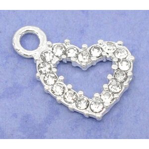 Riipus sydän kirkkailla kristalleilla 19 x 13 mm hopeanvärinen, 1 kpl