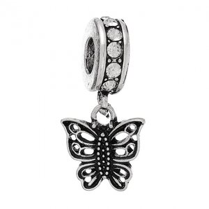 Pandora riipus perhonen kirkkailla kristalleilla antiikkihopea 25 x 12 mm, 1 kpl