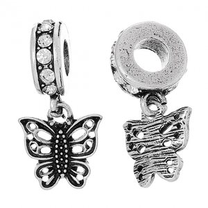 Pandora riipus perhonen kirkkailla kristalleilla antiikkihopea 25 x 12 mm, 1 kpl