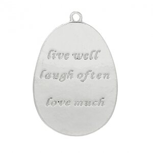 II-LAATU! Riipus "live well, laugh often, love much" 41 x 28 mm hopeanvärinen, 1 kpl