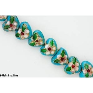 Cloisonne-helmi sydän aqua 16 mm, 1 kpl