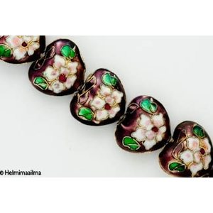 Cloisonne-helmi sydän purppura 22 mm, 1 kpl