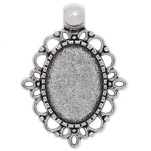 Täytettävä korupohja riipus soikea platinanvärinen 24 x 32,3 mm, 4 kpl