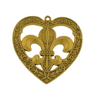 Riipus sydän Fleur-de-Lis antiikkikullanvärinen 57 x 56 mm, 1 kpl